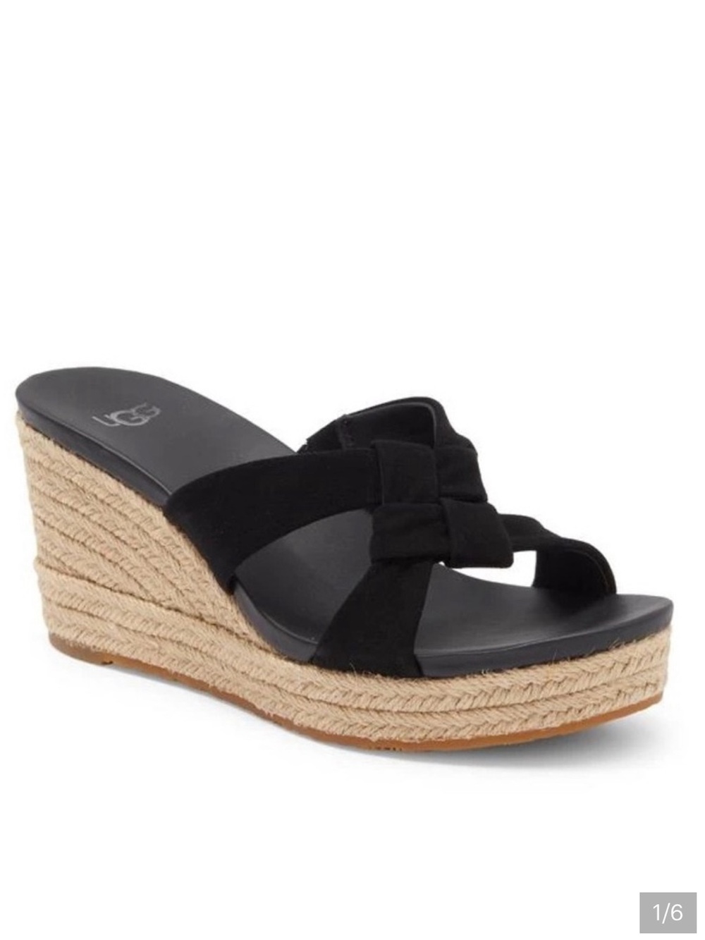 UGG Black Suede Knotted Espadrille Wedge
